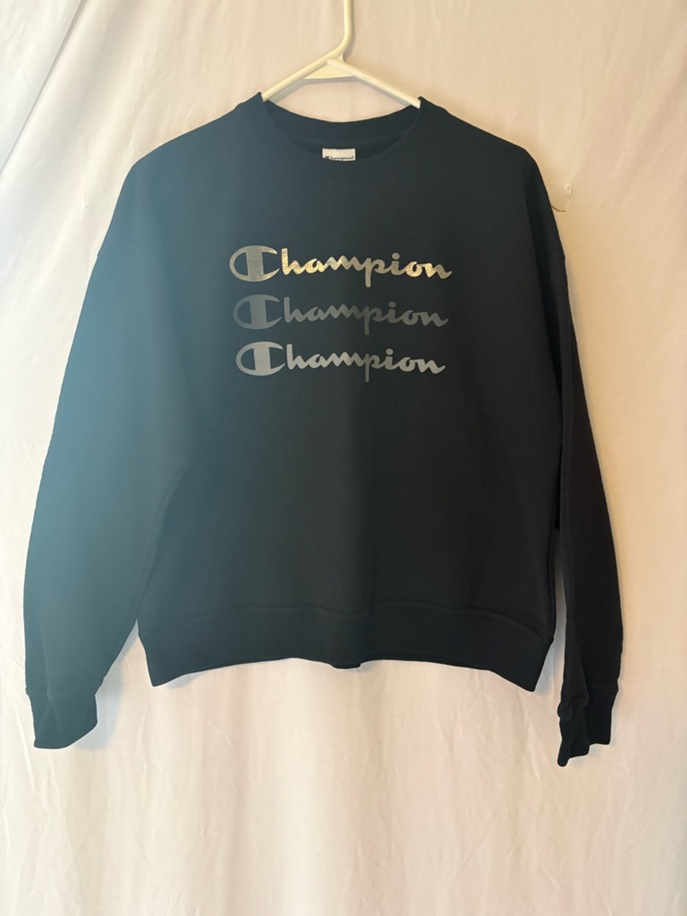 Champion Dark Gray Crewneck Sweatshirt with Logo Tag